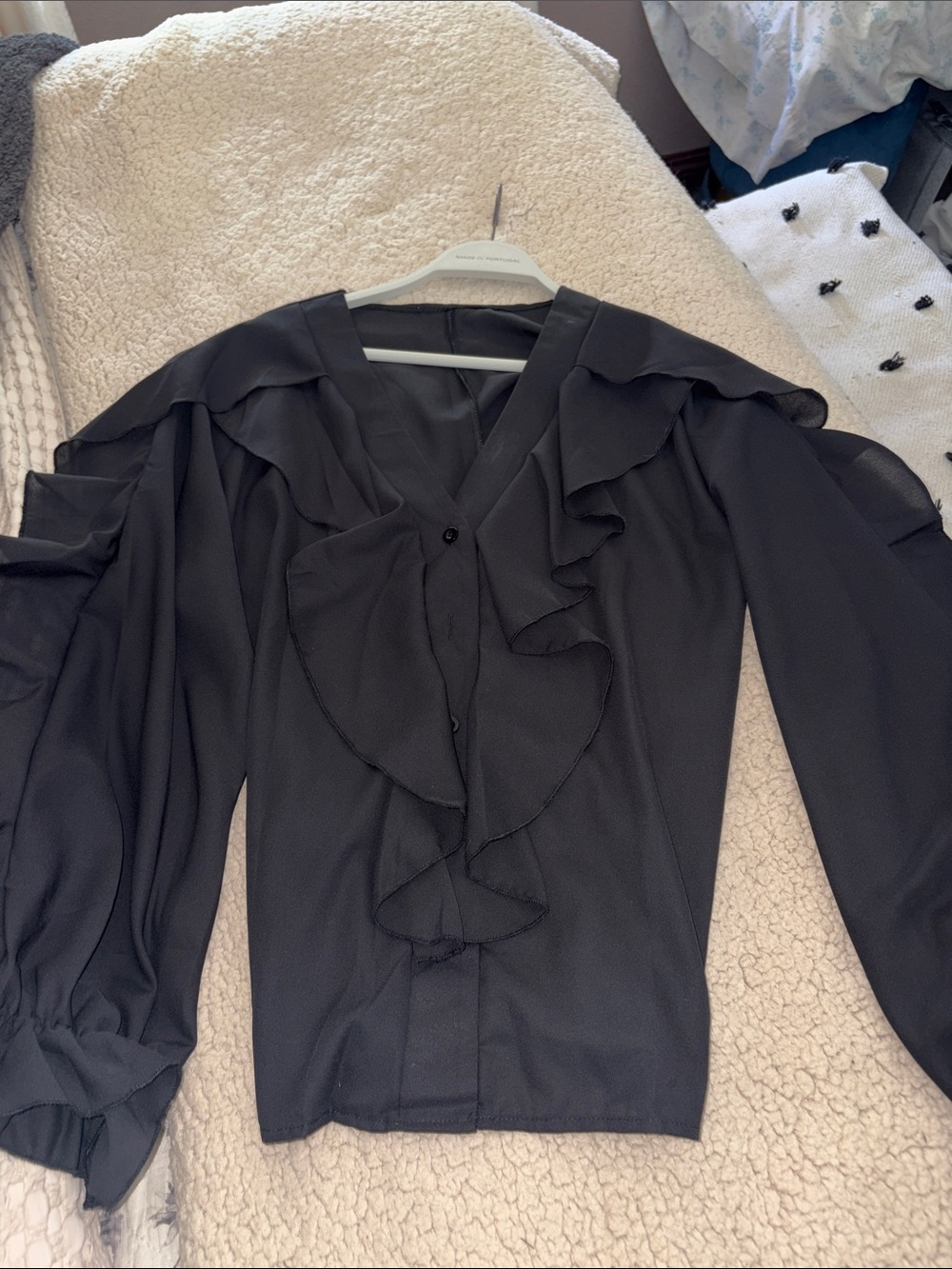 Black Ruffle V-Neck Blouse - Women